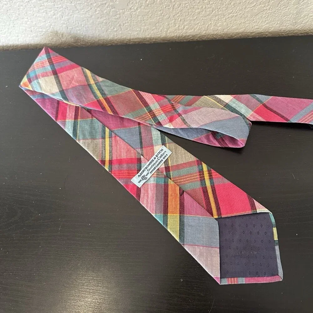 Vintage Abercrombie And Fitch Plaid Tie 90s Y2k Pink Blue Orange Easter dance‎